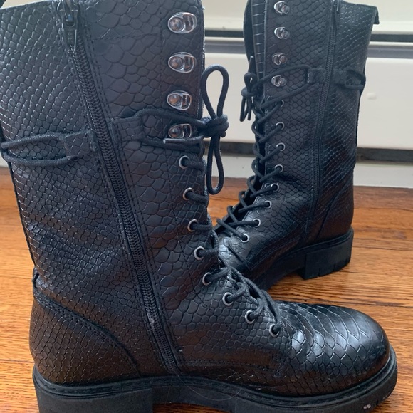 Black Lace-Up Combat Boots - Picture 2 of 10